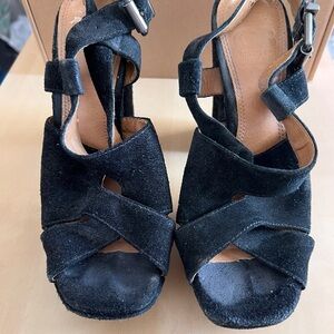 Gianni Bini Black Suede Platform Ankle-Strap Sandals Heels Size 7M
